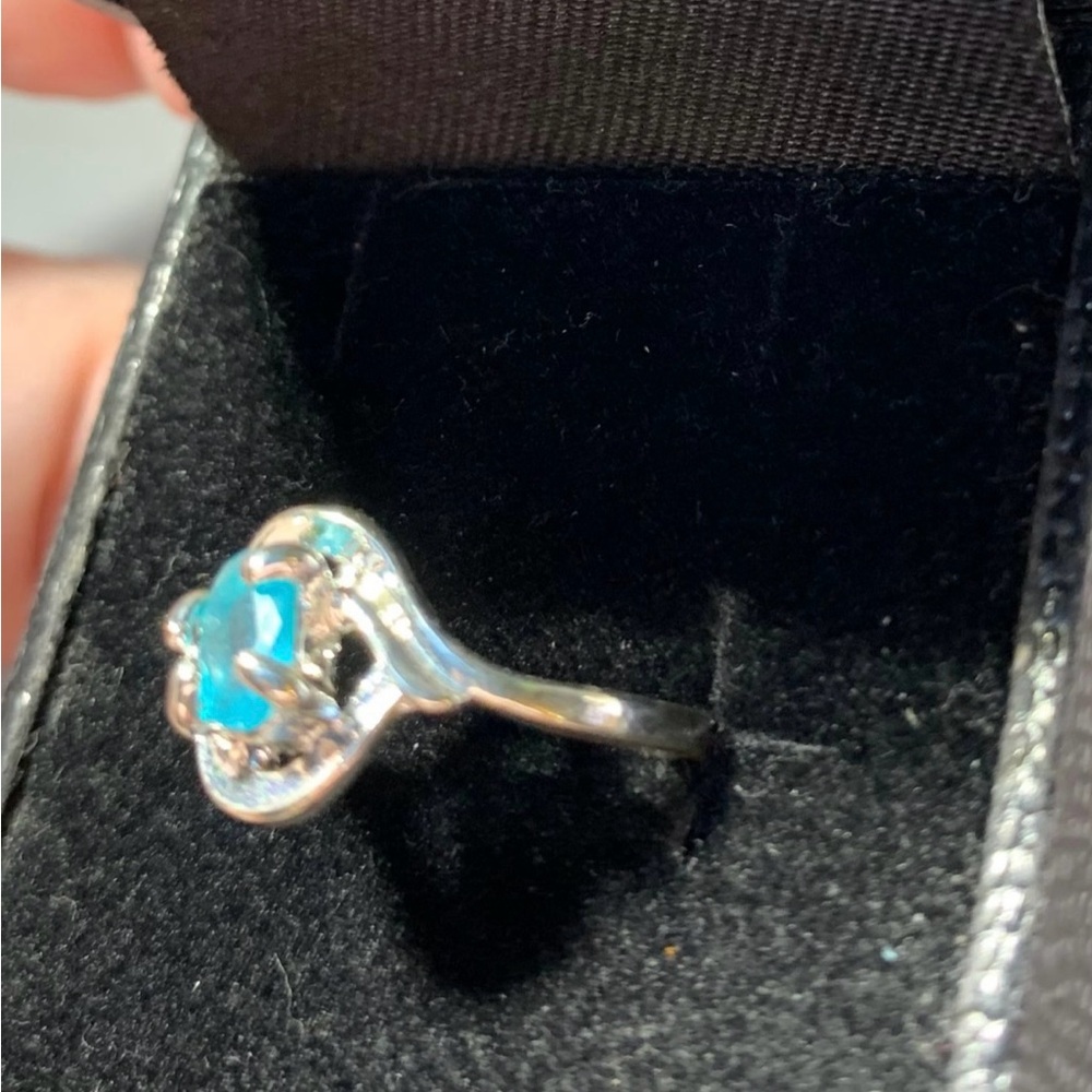 STERLING SILVER PLATED AQUAMARINE RING SIZE 6.5 - Picture 3 of 4